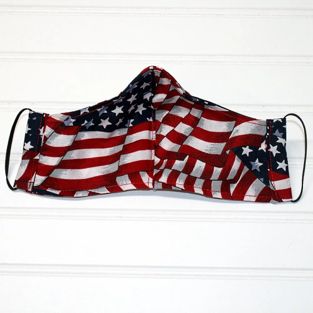 HAND CRAFTED Face Mask American Flag Adult Cloth Fabric Print - Shield Style